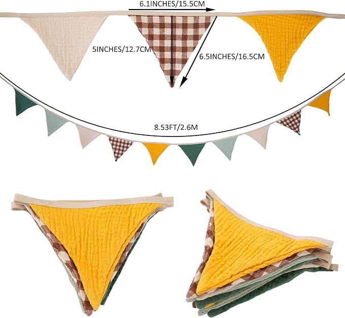 2Pcs Triangle Bunting Flag No-DIY Cotton Fabric Garland Reusable Party Banner - Image 5
