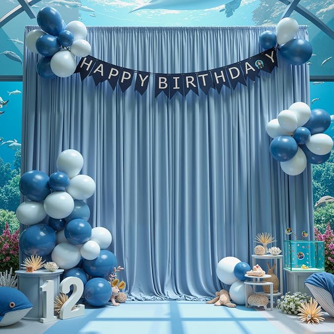 10 ft x 10 ft Wrinkle Free Dusty Blue Backdrop Curtain - Image 2