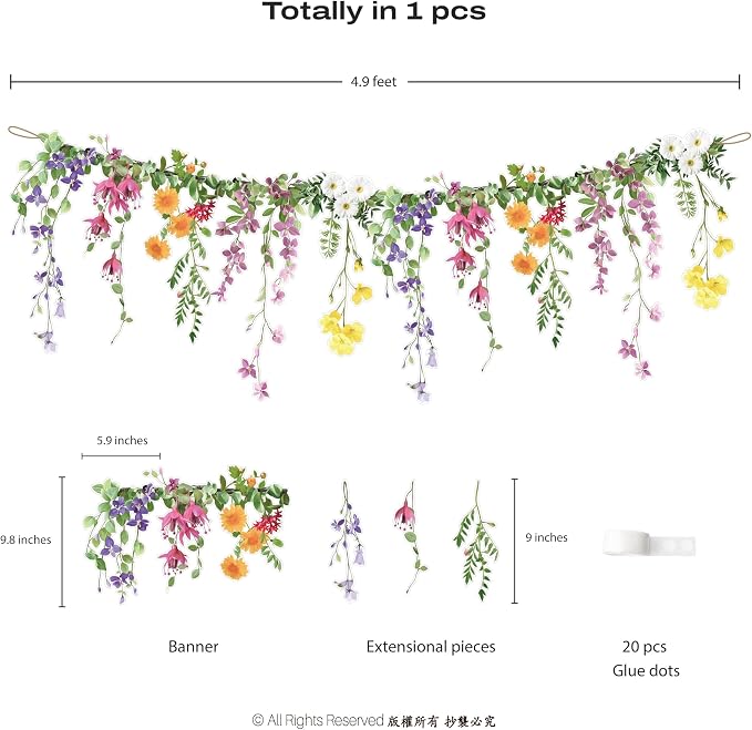 Cheerland Flower Banner Wildflower Garland Floral Party Decorations Waterproof - Image 3