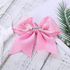 Large Glitter Cheer Bows Clips, Jumbo Big 7 Inch Cheerleading Sequin Hair Bow Hair Accessories for Teens Girls Football Sports Cheerleader Outfit Uniform (Pink)
