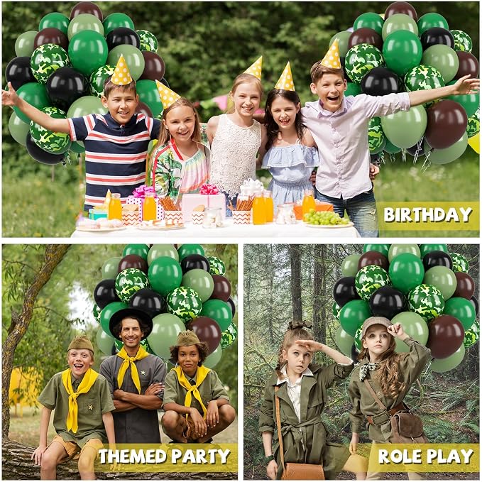 Paready Camo Balloons, Camouflage Army Balloon, 12 Inch Dark Sage Green Black - Image 5