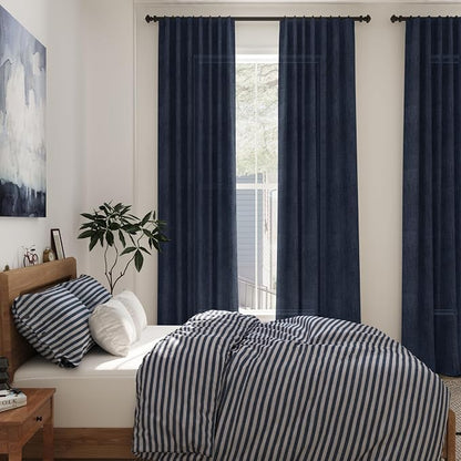 Linen Navy Blue Curtains 108 inch Extra Long - Image 2