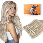DOORES Human Hair Extensions, Soft Honey Blonde Highlight Platinum Blonde 20 Inch 120g 7pcs, Clip in Hair Extensions Natural Thick Weft for Women Straight Weft Gift