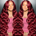 99J Burgundy Wig Human Hair 13x4 Body Wave Lace Front Wigs Human Hair 180 Density Pre Plucked Glueless Wine Red Colored Lace Front Wig for Women 32 Inch