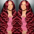 99J Burgundy wig human hair 13x4 body wave lace front wigs human hair 180 Density Pre Plucked Glueless Wine red colored lace front wig for Women 30inch