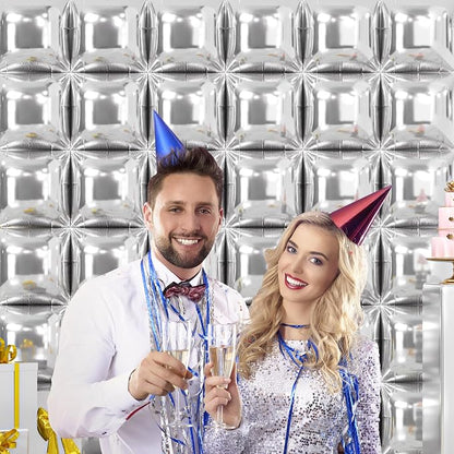 NISOCY 36PCS Metallic Silver Square Foil Balloons Wall Backdrop | Double Sided - Image 6