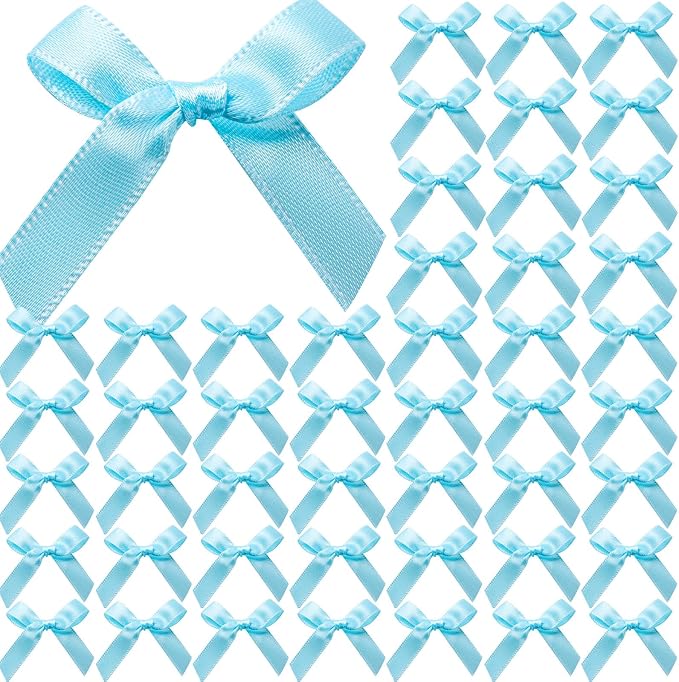 YGDZ 50 PCS Mini Blue Bows, Light Blue Satin Ribbon Bows, Small Bows by YGDZ