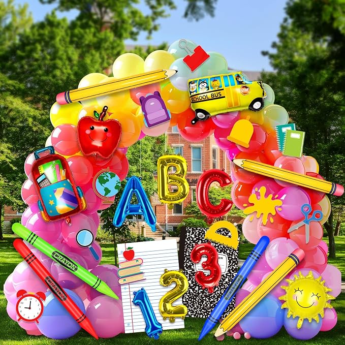 23 Pcs Welcome Back to School Balloons Arch Kit Pencil Crayon Balloon ABC 123 by Denylopro