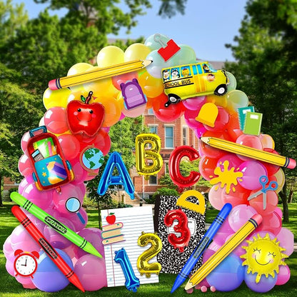 23 Pcs Welcome Back to School Balloons Arch Kit Pencil Crayon Balloon ABC 123 by Denylopro