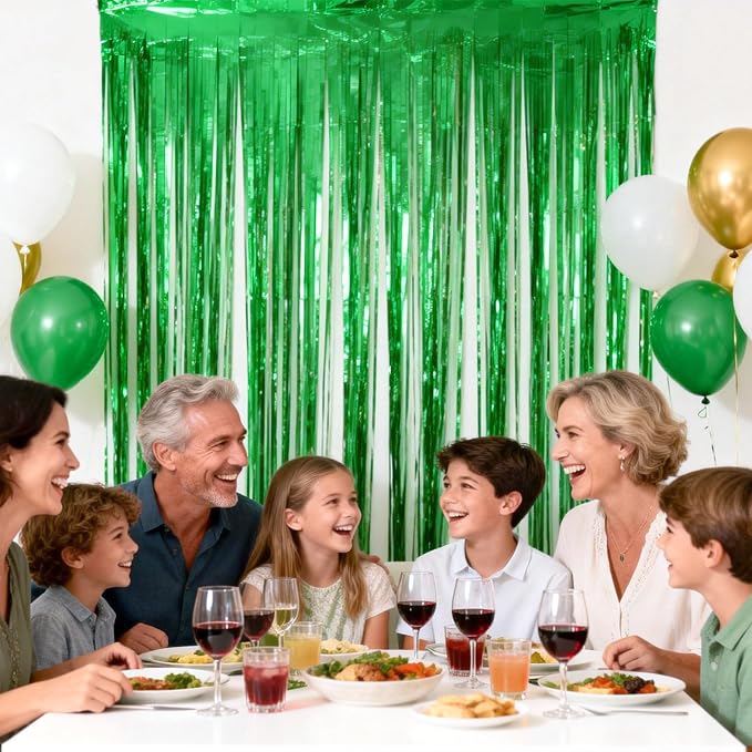 jijAcraft Metallic Green Tinsel Foil Fringe Curtain, 3 Pack 3.2x6.5 Feet Jungle - Image 5
