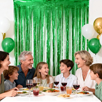 jijAcraft Metallic Green Tinsel Foil Fringe Curtain, 3 Pack 3.2x6.5 Feet Jungle - Image 5