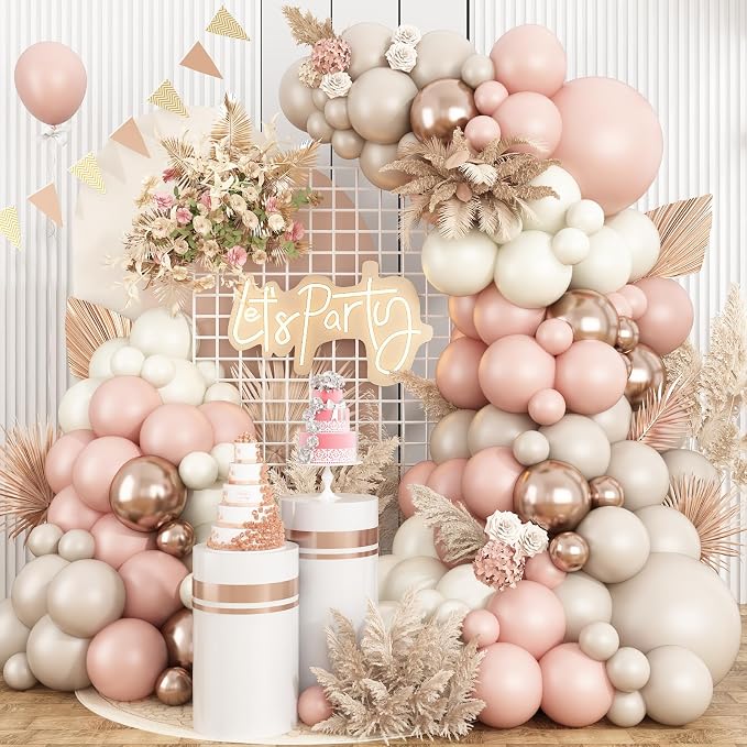 Pink White Balloon Arch Kit, Boho Balloon Garland by BTZO