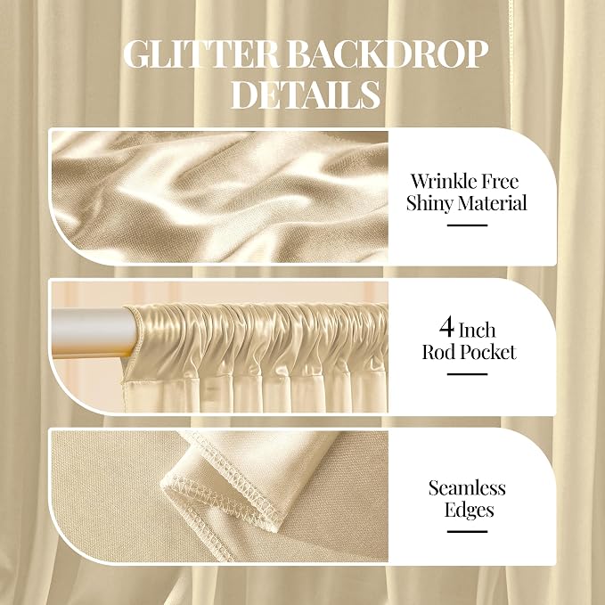 30x10ft Champagne Beige Glitter Backdrop Curtain - Image 5