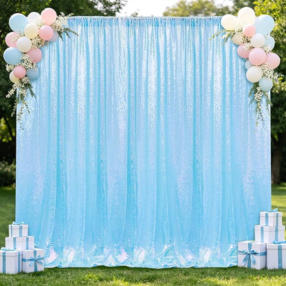Hahuho Mermaid Blue Sequin Backdrop Curtain, Banquet Decoration（1 Panels by Hahuho