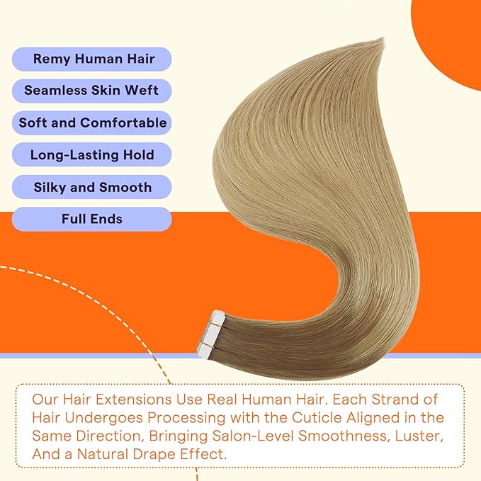 Full Shine Tape Ins Human Hair Extensions Color 10 and 14 Brown Invisible Seamless Skin Weft Hair Extensions Tape in 50g 20PCS Natural Straight Remy Extensions for Women Real Hair 22 Inch Add Length