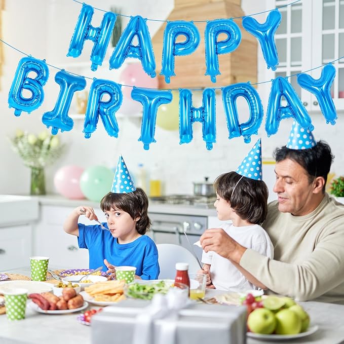 65 Pcs Blue Happy Birthday Balloons, 2 Sets A-Z Blue Letters Foil Balloons - Image 4