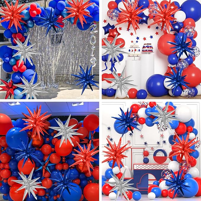 HILAVO 6PCS Star Balloons, 22Inch Huge Red Blue White Star Balloons Spike Cone - Image 6