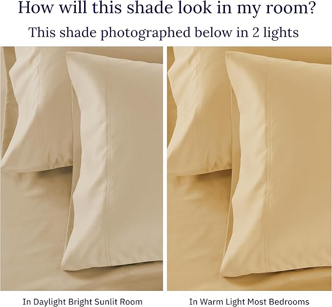 California Design Den Luxuriously Soft Premium 600 Thread Count, 100% Cotton Set of 2 Cases, Crisp Standard Pillow Covers, Fits Standard & Queen Pillows (Golden Tan)
