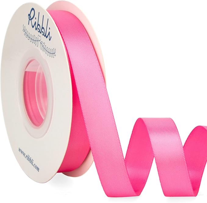Ribbli Hot Pink Satin Ribbon 5/8 inch x Continuous 25 Yards, Double Faced Satin by Ribbli