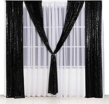 Poise3EHome Black Sequin Backdrop Curtain, 2 Panels 2Ft x 8Ft Glitter - Image 8