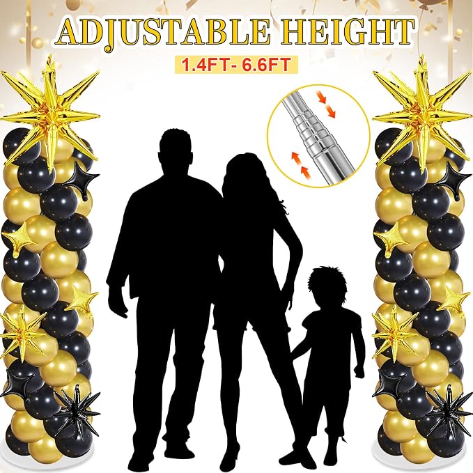 Soulchen 110 Pcs Black Gold Explosion Balloons Column Stand Kit Adjustable - Image 5