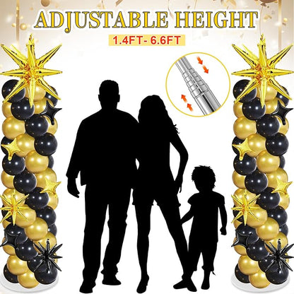 Soulchen 110 Pcs Black Gold Explosion Balloons Column Stand Kit Adjustable - Image 5