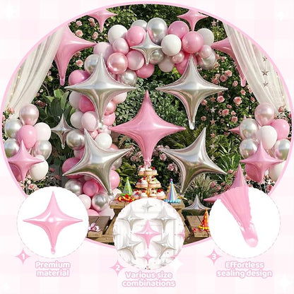 Pink Silver Star Balloons, 26 Inch and 10 Inch Silver Stars Shaped Balloon - Image 3