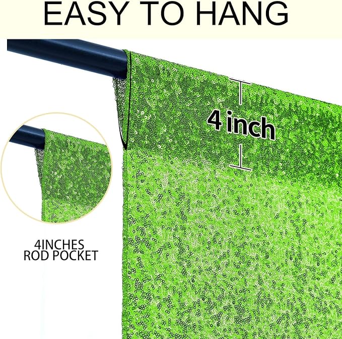 2×8FT-4PCS Apple Green Sequin Backdrop Curtains Panels, Photography Backdrop - Image 5