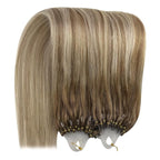 YoungSee Microlink Hair Extensions Ombre Micro Bead Hair Extensions Real Human Hair Brown Balayage Micro Loop Human Hair Extension Ombre Light Brown to Platinum Blonde 20 Inch 50s 50g