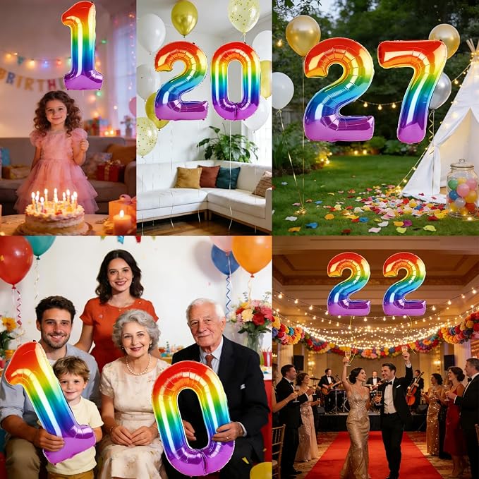 40 Inch Number 27 Balloons for 27th Birthday Party Decorations, 0-100 Rainbow - Image 7