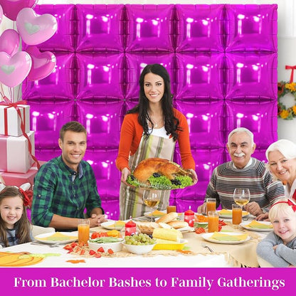 Hot Pink Square Foil Balloons 25 Pcs Metallic Hot Pink Balloons Wall Backdrop - Image 6