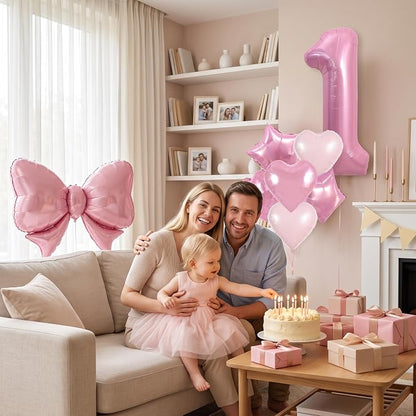 TONIFUL 1st Birthday Balloons Kit 40 Inch Pink Large Number 1 Foil Balloon | - Image 5