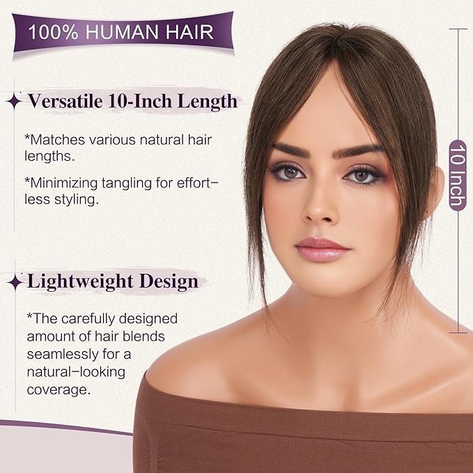 RUWISS Hair Toppers for Women Real Human Hair Lightweight Brown Clip in Hair Piece for Thinning Hair Fluffy Straight Hair Topper without Bangs