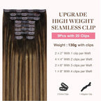 GOO GOO Clip in Hair Extensions Real Human Hair, Remy Human Hair Extensions Clip ins for Women, Natural Human Hair, 14inch 150g 9Pcs, #4/27/4 Balayage Chocolate Brown to Caramel Blonde