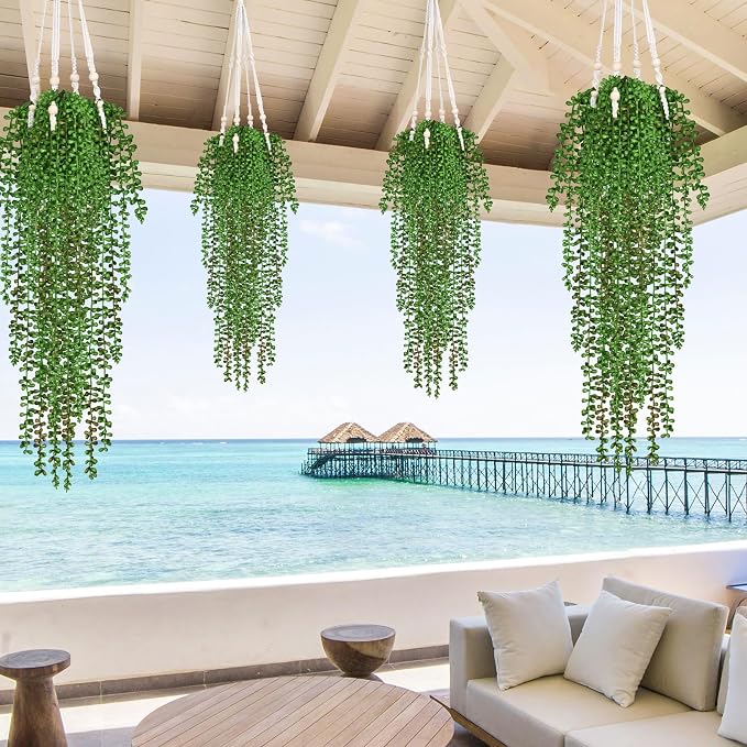 4Pcs Artificial Hanging Plants for Outdoors, Fake Vines Greenery | UV Resistant - Image 7