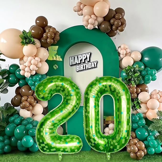 Gaint Green Pixel Number 20 Balloon, Dark Kelly Green Self Inflating 20 - Image 7