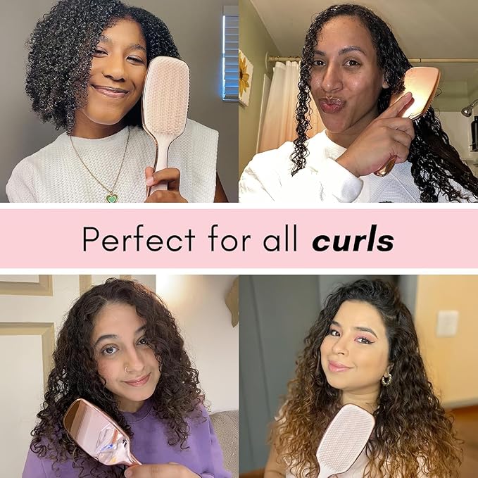Lily England Detangling & Styling Brush - Pain-Free Brush for Curly Wet & Dry Hair With Flexible Bristles - Easy to Hold Rose Gold Brush for Women's 3c to 4c Curls