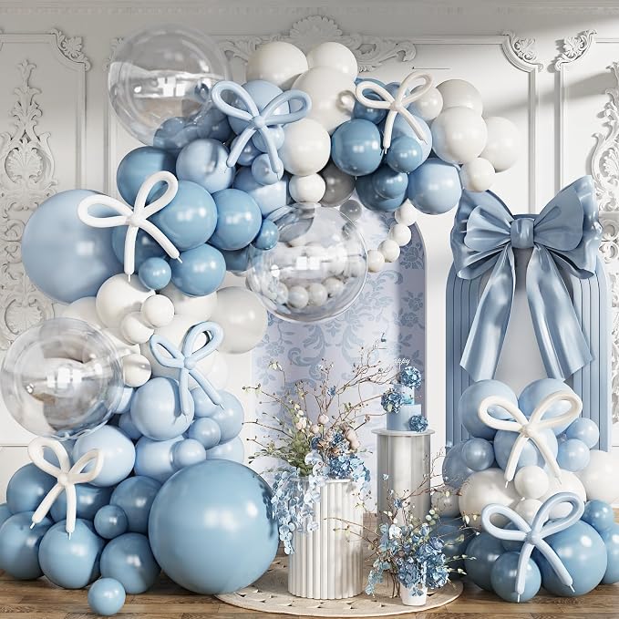 Dusty Blue Balloons Arch Kit, Long Balloon as Bow Decor by Jobkoo