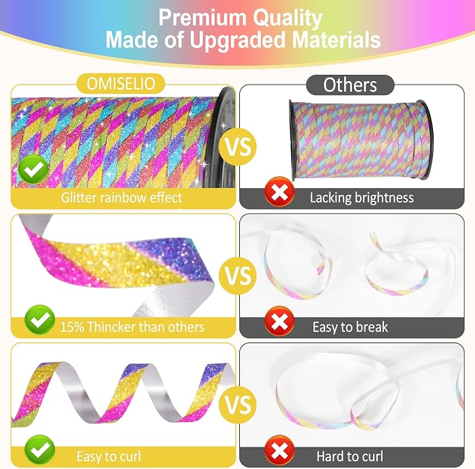 Glitter Rainbow Ribbon Curling 500 Yard, Balloon Ribbon-Balloon String - Image 3