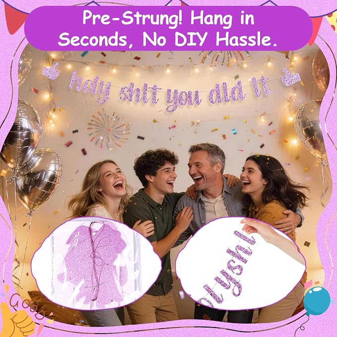 Funny Grad Banner Holy Shit You Did It Banner – Pre-Strung Glitter Graduation - Image 7