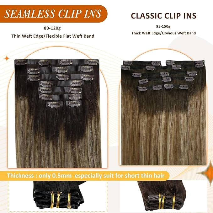 Full Shine Hair Clip in Extensions Balayage Seamless Hair Extensions Clip ins Ombre Brown to Walnut Brown Mix Honey Blonde 20 Inch Straight Hair Extension 8 PCS 120 G