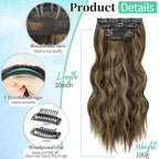 KooKaStyle Clip in Synthetic Highlight Hair Extensions Long Wavy 4PCS Thick Hairpieces Balayage Chocolate Brown to Caramel Blonde Fiber Double Weft Natural Hair Extensions 20 Inch for Women