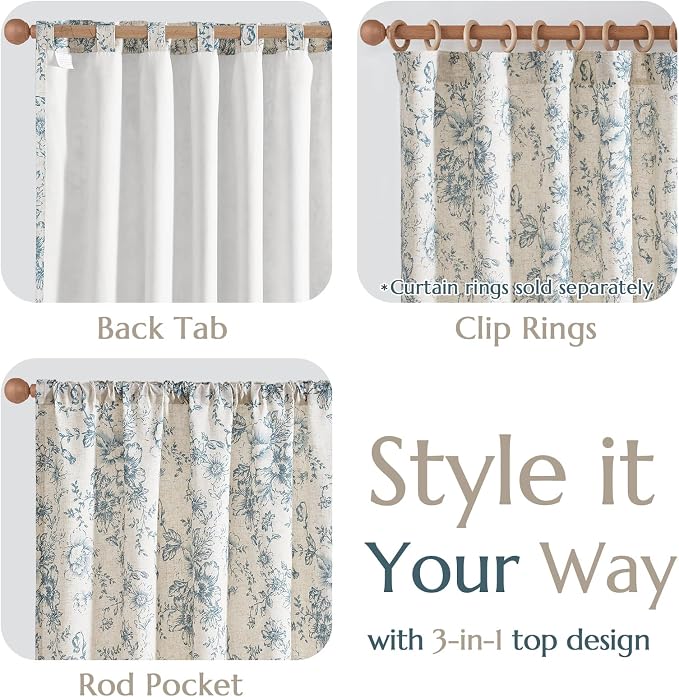 jinchan Floral Linen Curtains Lined 108 Inch Farmhouse Back Tab 2 Panels | - Image 6
