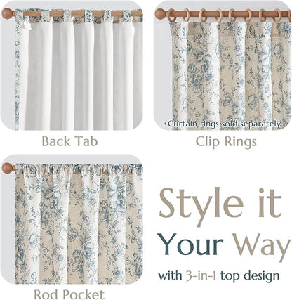 jinchan Floral Linen Curtains Lined 108 Inch Farmhouse Back Tab 2 Panels | - Image 6