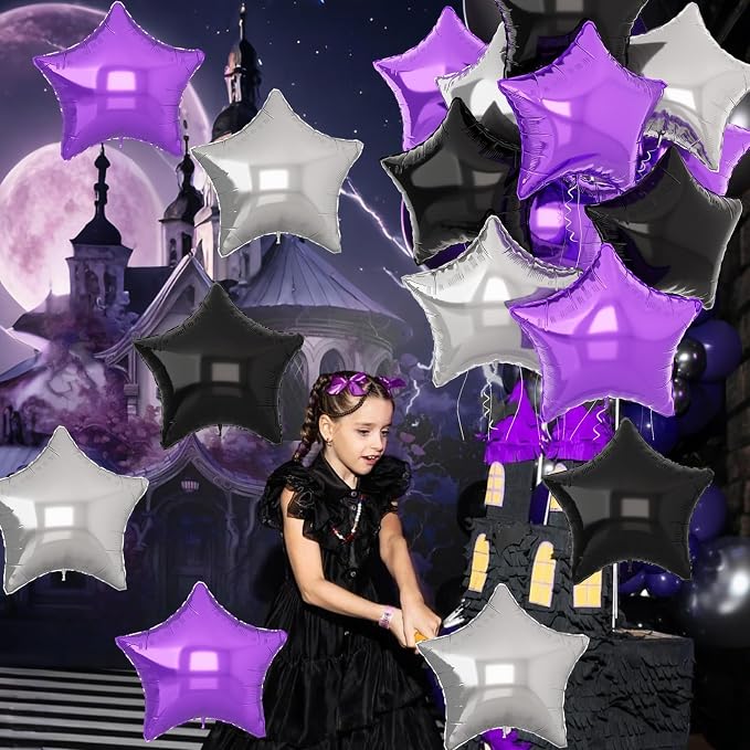 Purple Black Star Balloons 18Inch Lavender Purple Silver and Black Pentagram - Image 5