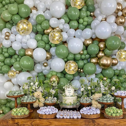 CANREVEL 125pcs Sage Green Balloon Garland Arch Kit White Gold Confetti - Image 4