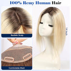 HAIRCUBE Hair Toppers For Women With Thinning 5"*5" Large Base Real Hair Toppers For Women, 14 Inch For Hand-Woven, 60g, Silk, Natural, realistic, Use Daily, Hairloss, Ombre Light Blonde, No Bangs