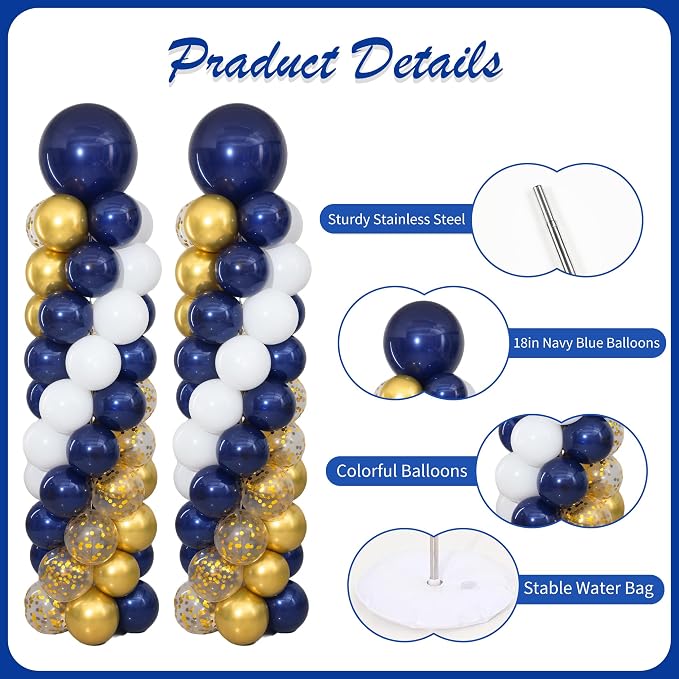 Navy Blue and Gold Balloon Column Stand Kit Set of 2 - Image 5
