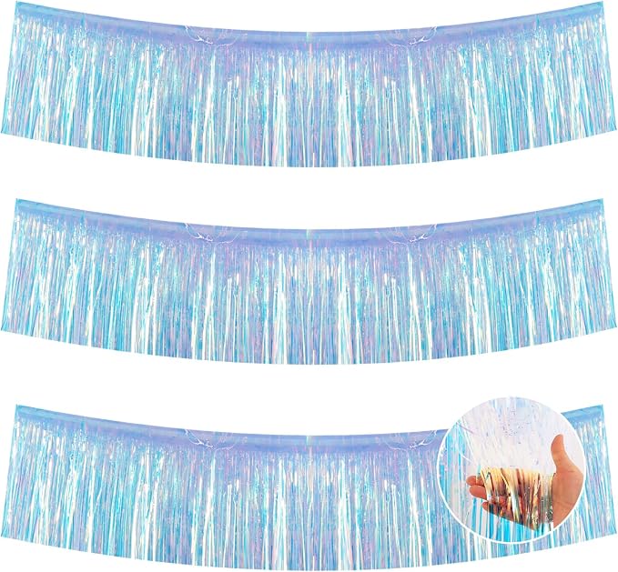 BEISHIDA Iridescent Blue Fringe Garland Banner Wall Tinsel Foil Streamers | by Beishida