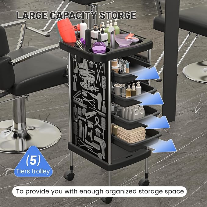 FreSup 6-Tier Salon Cart with Wheels, Stainless Steel Hair Salon Storage Tool Cart, Barber Station Trolley, Rolling Beauty Organizer for Hair Stylist, Makeup, Skincare, SPA, Tattoo, Home or Bathroom